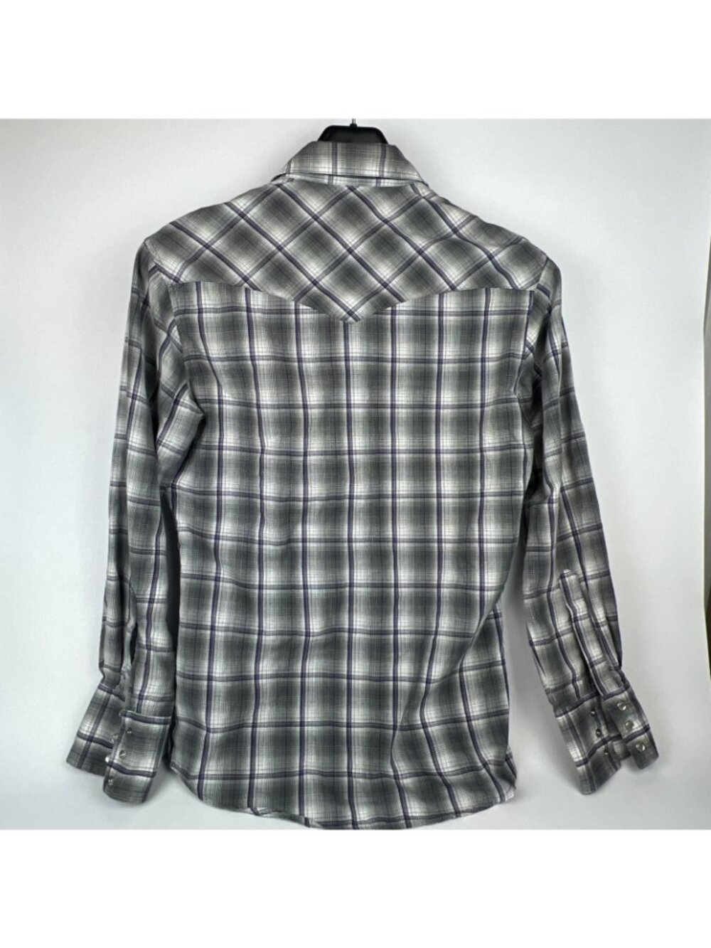 Wrangler Western Fashion Mens S Pearl Snap Flannel Shirt Long Sleeve Plaid Gray - Picture 4 of 4